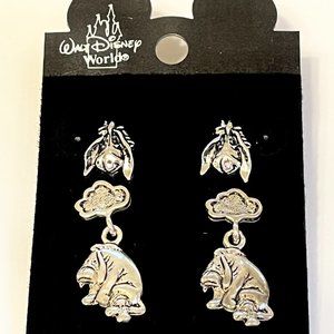 2 Vintage Disney Winnie the Pooh Eeyore Earrings Post Pierced Disneyana Silver